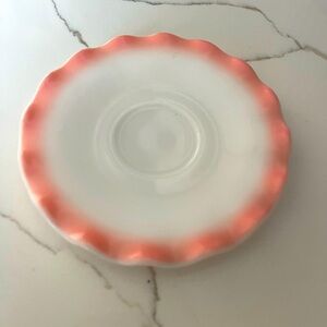 Vintage Hazel Atlas pink crinoline ruffle saucer plate.